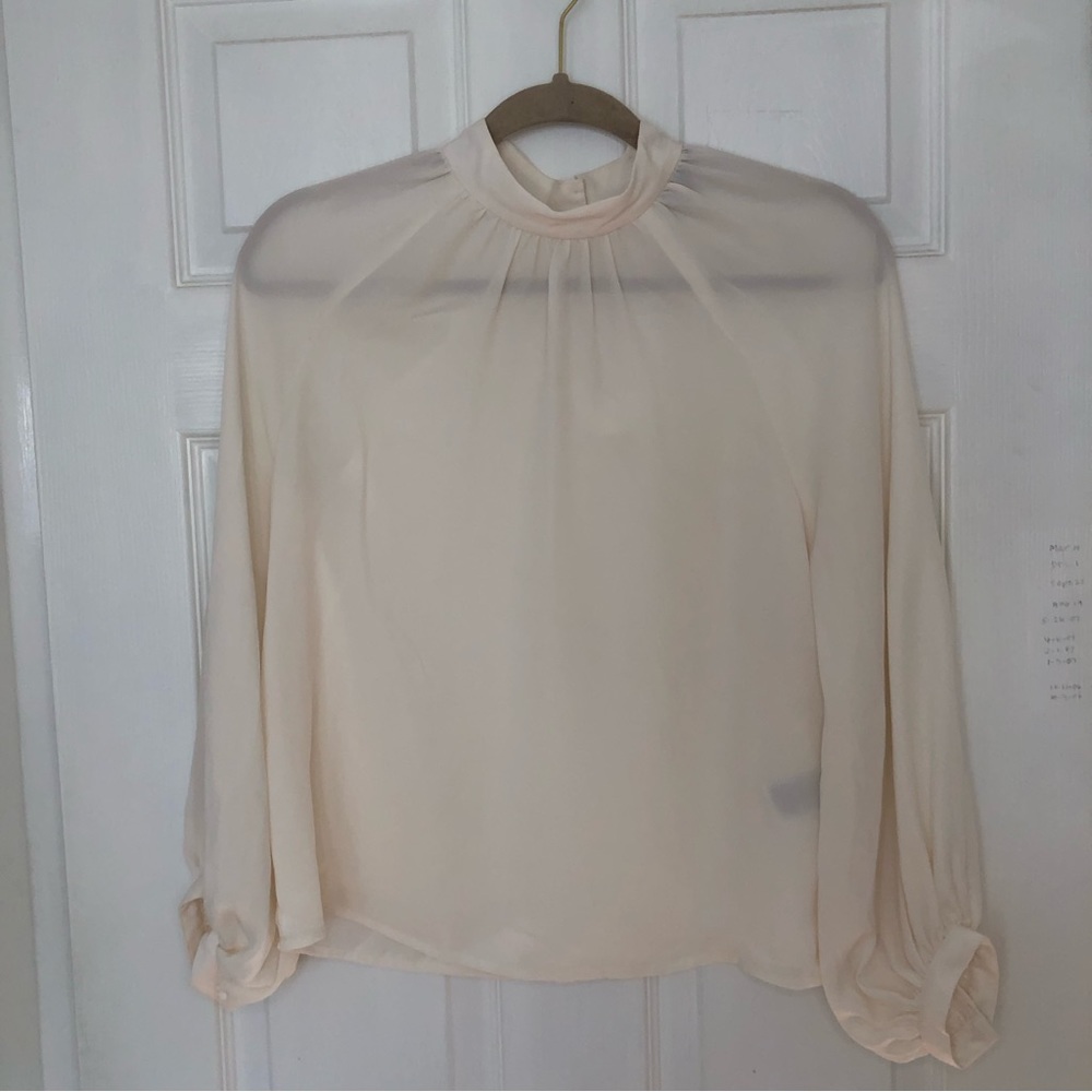 Banana Republic Sheer Balloon Sleeve Mock Neck Blouse